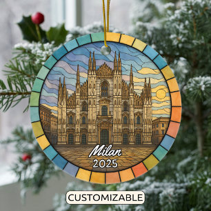 Personalised Stained Glass Milan Ornament, Italy Ceramic Ornament