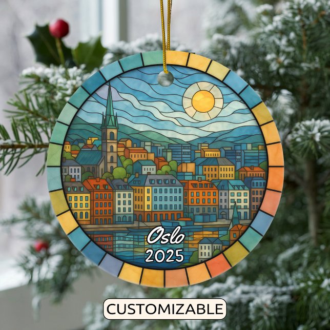 Personalised Stained Glass Oslo Ornament, Norway Ceramic Ornament (Creator Uploaded)
