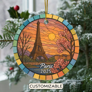 Personalised Stained Glass Paris Ornament, France Ceramic Ornament