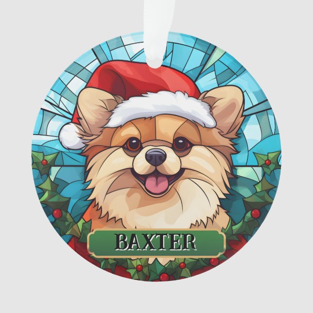 Personalised Stained Glass Pomeranian Ornament (Front)