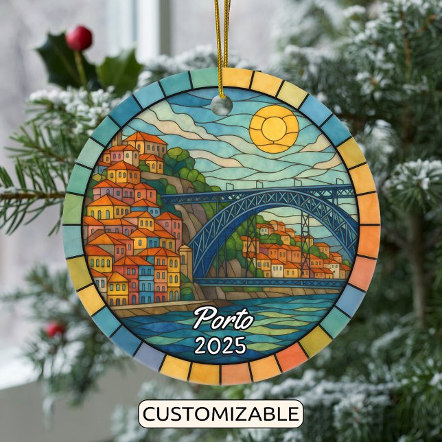 Personalised Stained Glass Porto, Portugal Ceramic Ornament (Creator Uploaded)