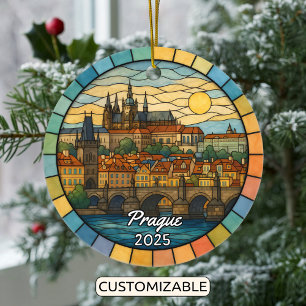 Personalised Stained Glass Prague, Czech Republic Ceramic Ornament
