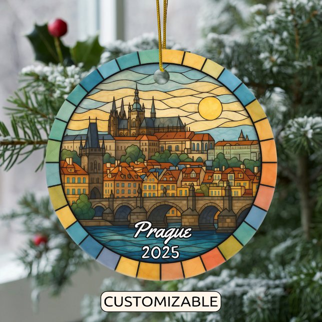 Personalised Stained Glass Prague, Czech Republic Ceramic Ornament (Creator Uploaded)