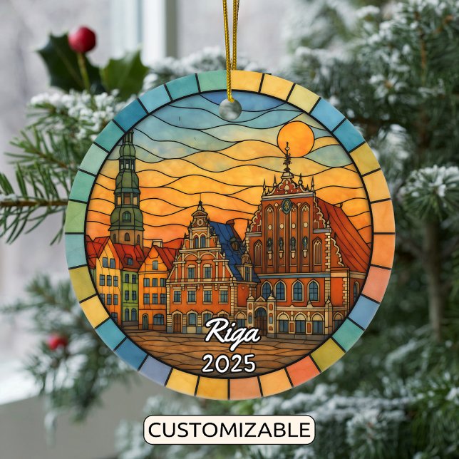 Personalised Stained Glass Riga Ornament, Latvia Ceramic Ornament (Creator Uploaded)