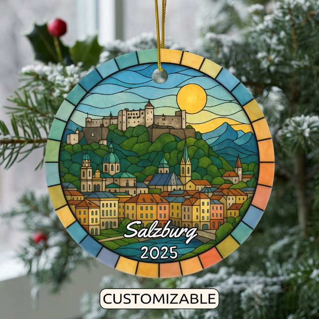 Personalised Stained Glass Salzburg, Austria Ceramic Ornament (Creator Uploaded)