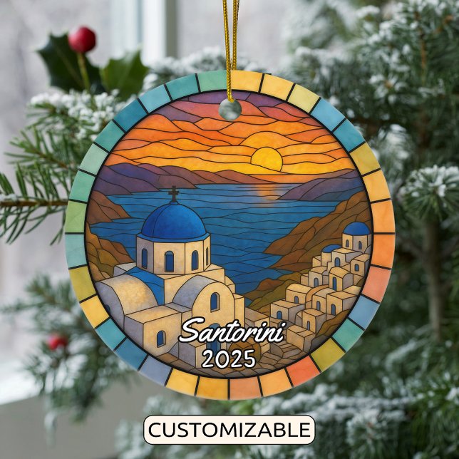 Personalised Stained Glass Santorini, Greece Ceramic Ornament (Creator Uploaded)