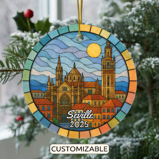 Personalised Stained Glass Seville Ornament, Spain Ceramic Ornament