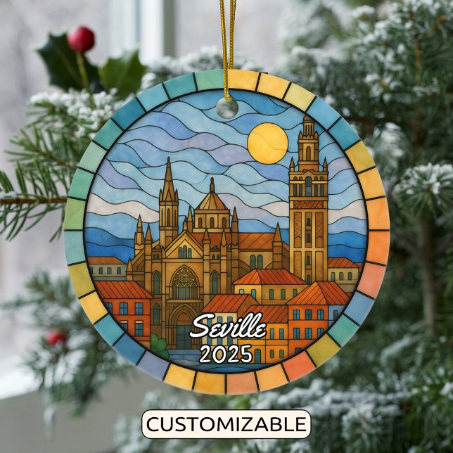 Personalised Stained Glass Seville Ornament, Spain Ceramic Ornament (Creator Uploaded)