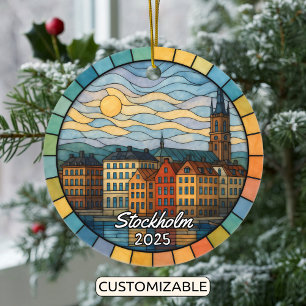 Personalised Stained Glass Stockholm, Sweden Ceramic Ornament