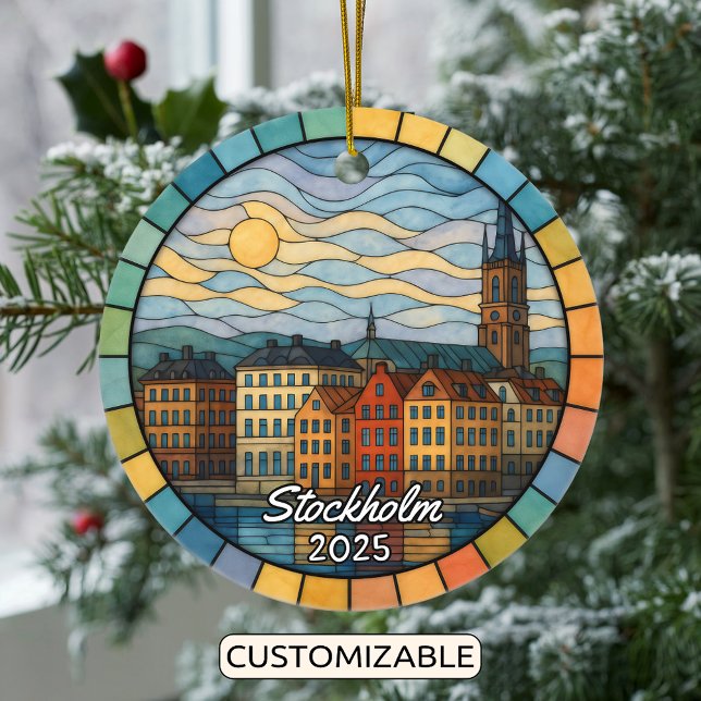Personalised Stained Glass Stockholm, Sweden Ceramic Ornament (Creator Uploaded)