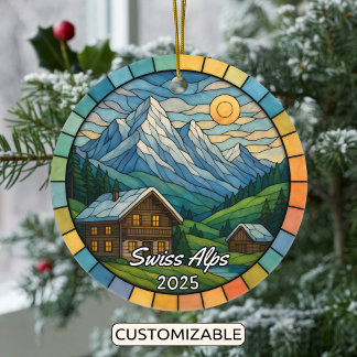 Personalised Stained Glass Swiss Alps, Switzerland Ceramic Ornament