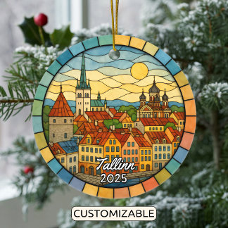 Personalised Stained Glass Tallinn, Estonia Ceramic Ornament