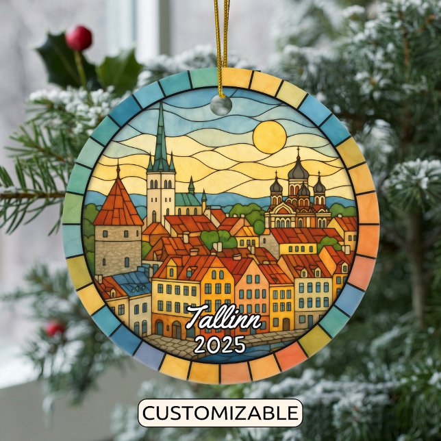 Personalised Stained Glass Tallinn, Estonia Ceramic Ornament (Creator Uploaded)