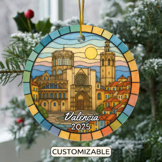 Personalised Stained Glass Valencia, Spain Ceramic Ornament