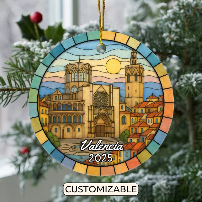 Personalised Stained Glass Valencia, Spain Ceramic Ornament (Creator Uploaded)