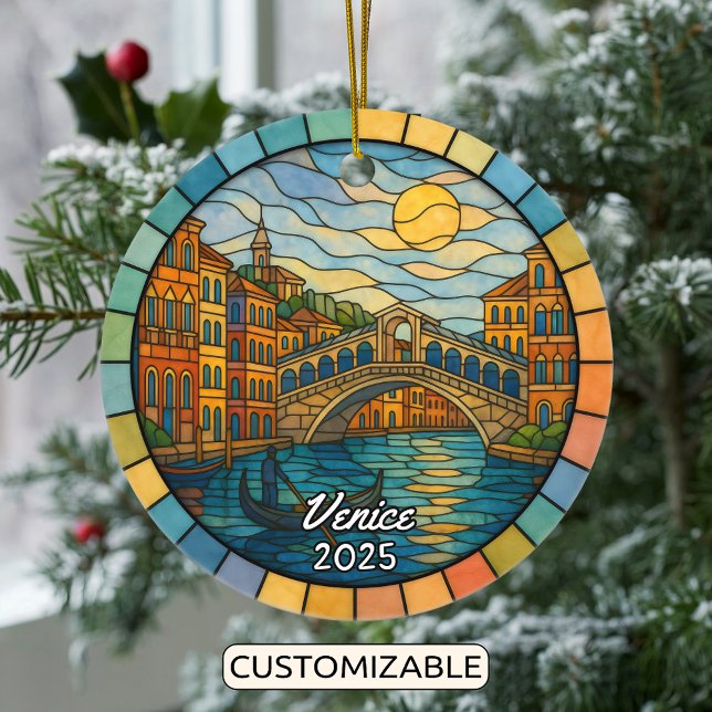 Personalised Stained Glass Venice Ornament, Italy Ceramic Ornament (Creator Uploaded)