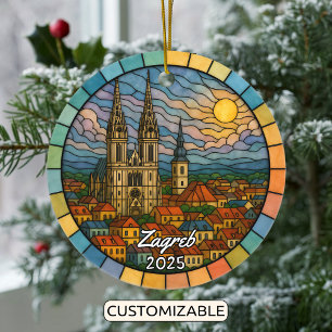 Personalised Stained Glass Zagreb, Croatia Ceramic Ornament