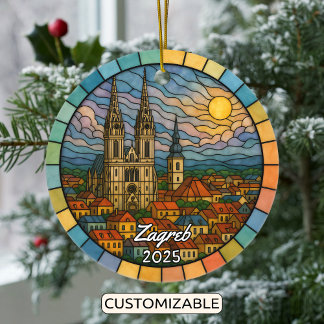 Personalised Stained Glass Zagreb, Croatia Ceramic Ornament