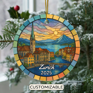 Personalised Stained Glass Zurich, Switzerland Ceramic Ornament