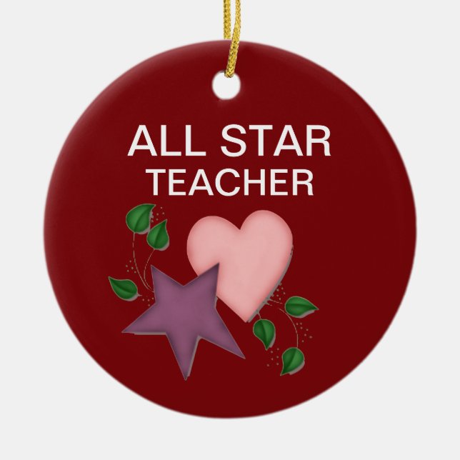 Personalised Star and Heart Teacher Ornament (Front)