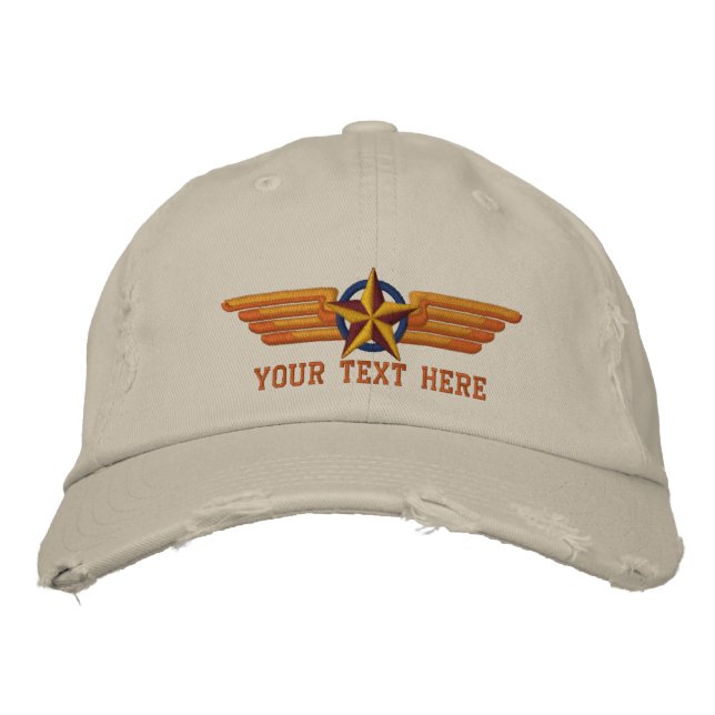 Personalised Star Badge Pilot Wings Embroidered Hat (Front)