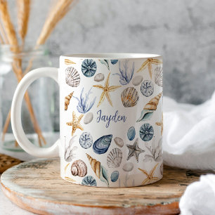 Personalised Starfish And Seashell Coffee Mug