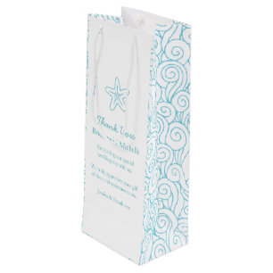 Personalised starfish blue wedding favour wine bag
