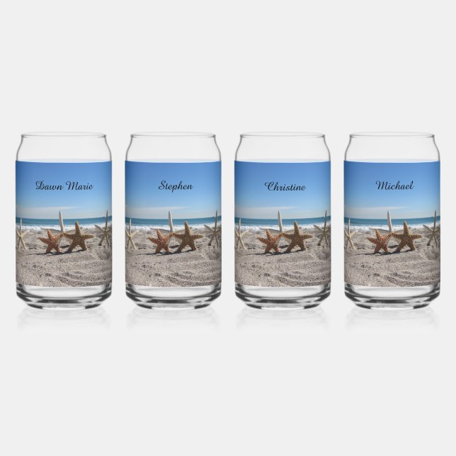 Personalised Starfish on the Beach  Can Glass (Front)