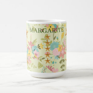 Personalised Starfish Pink Yellow Green Florals Coffee Mug