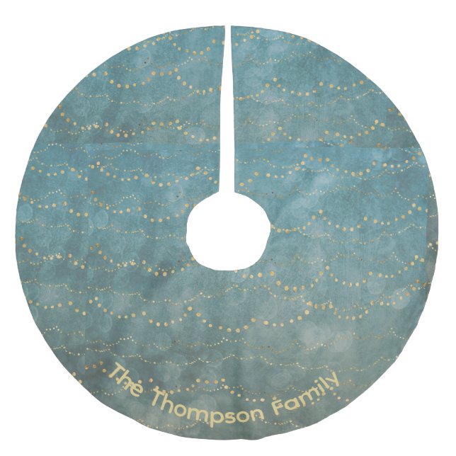 Personalised Starry Green Christmas Pattern Brushed Polyester Tree Skirt (Front)