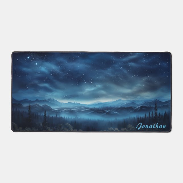 Personalised Starry Night Landscape Desk Mat  (Front)