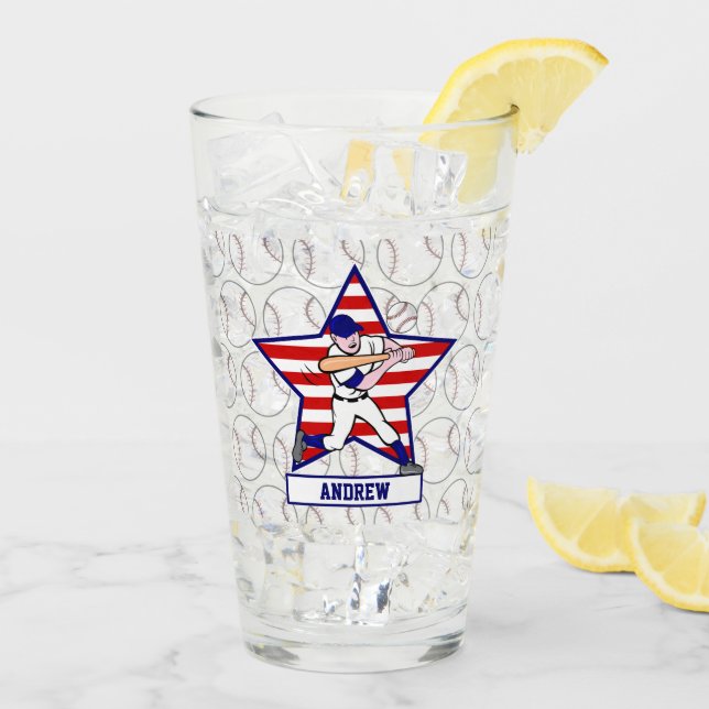 Personalised Stars and Stripes Baseball Batter v1 Glass (Back Ice)