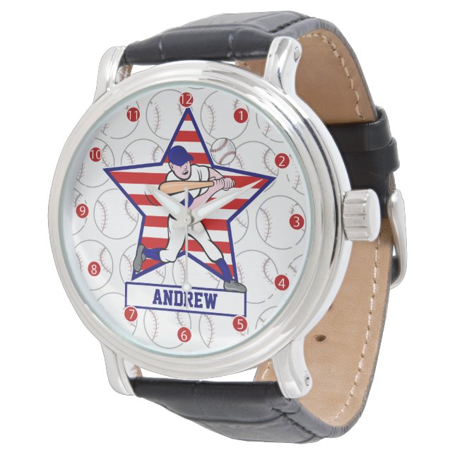 Personalised Stars and Stripes Baseball Batter v1 Watch (Angled)
