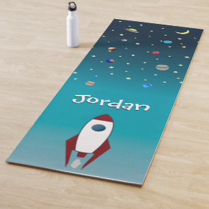 Personalised Stars Rocket Planets Outer space Blue Yoga Mat