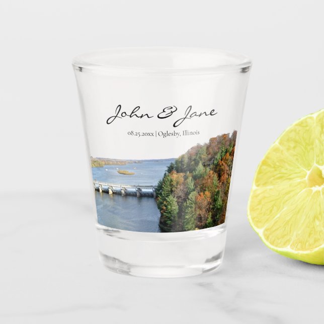 Personalised Starved Rock State Park Wedding Shot Glass (Front)