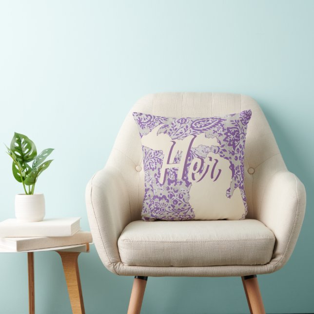 Personalised State Michigan Purple and Grey Floral Cushion (Chair)