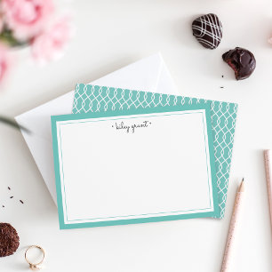 Personalised Stationery Flat Card Turquoise
