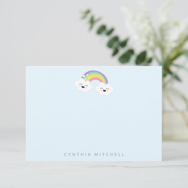 Personalised Stationery Kawaii Rainbow Light Blue Thank You Card (Standing Front)