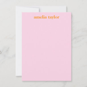 Personalised Stationery Name Teen Girl Pink Orange Card