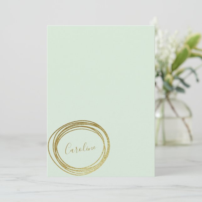 Personalised Stationery Pastel Mint Green Gold Card (Standing Front)