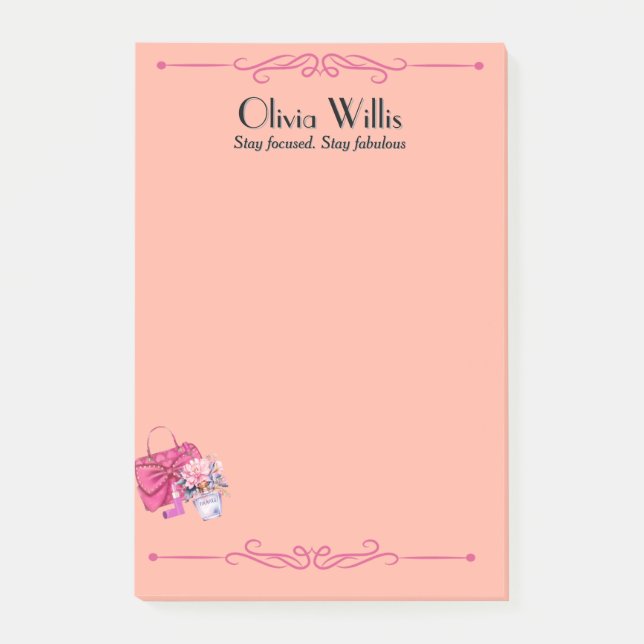 Personalised "Stay Focused. Stay Fabulous" Peach  Post-it Notes (Front)