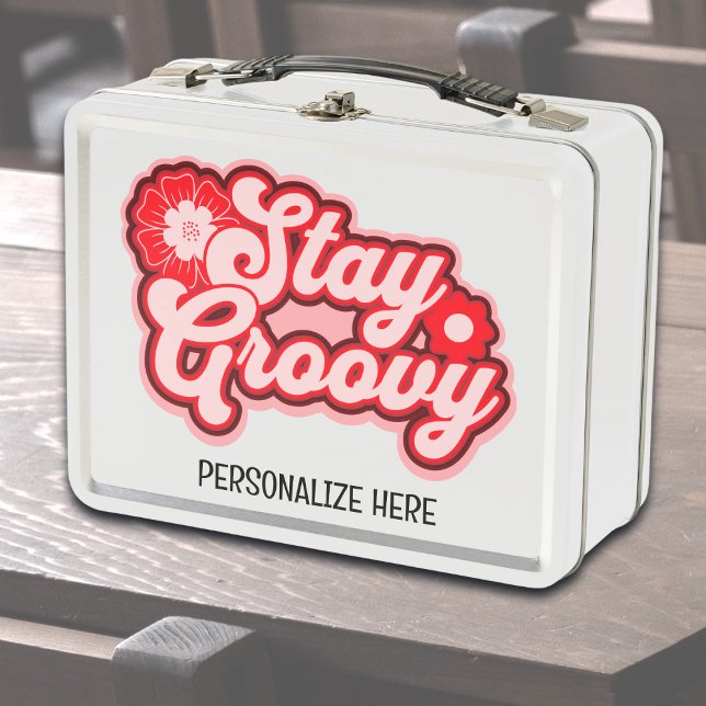 Personalised Stay Groovy 70's Retro Metal Lunch Box (Stay Groovy retro 70s lunchbox)