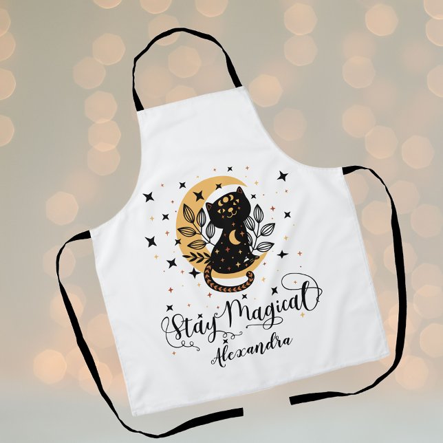 Personalised Stay Magical Black Cat Apron (Personalized Stay Magical Black Cat Apron)