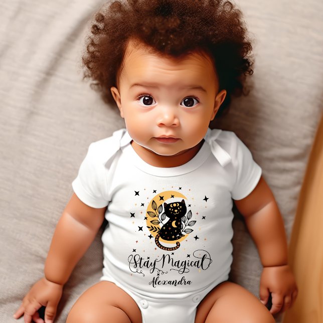 Personalised "Stay Magical" Black Cat  Baby Bodysuit (Personalized "Stay Magical" Black Cat Baby Bodysuit)