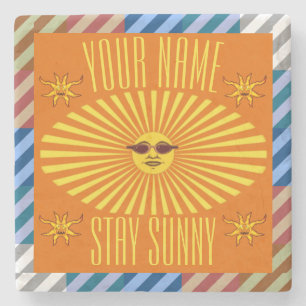 Personalised Stay Sunny Stone Coaster