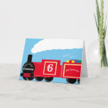Personalised steam train 6th birthday card<br><div class="desc">Personalised steam train 6th  birthday card.
Perfect for train lovers,  sons or grandsons when they are celebrating turning six.  
To customise the name,  age or inside message,  click personalise.
Further card colours are also available in this railway inspired range.</div>