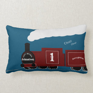 Personalised steam train birthday lumbar cushion