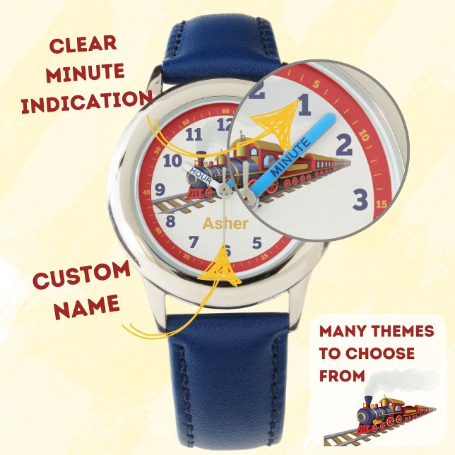 Personalised Steam Train Kids Learn to Tell Time Watch (Creator Uploaded)