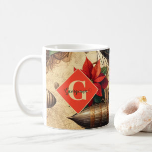 Personalised Steampunk Airship with Poinsettia Coffee Mug