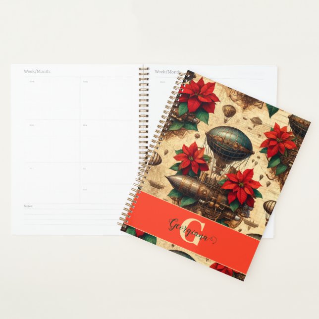 Personalised Steampunk Airship with Poinsettia Planner (Display)